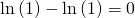 \[\ln \left( 1 \right) - \ln \left( 1 \right) = 0\]